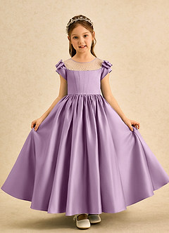 Azazie Toffee Flower Girl Dresses Wisteria Ball-Gown Bow Matte Satin Dress image2