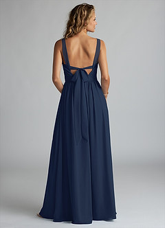 Azazie Aziza Bridesmaid Dresses Dark Navy A-Line V-Neck Pleated Chiffon Dress image4