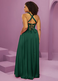 Barbie ♥ Azazie Bridesmaid Dresses Dark Green A-Line with Pockets Stretch Satin Dress image14