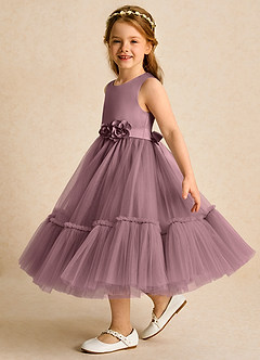 Azazie Miracle Blumenmädchenkleider A-Linie Schleifen Matte Satin Kleid Vintage Mauve image3
