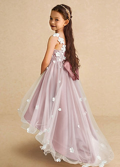 Azazie Celia vestidos de niña de las flores Vestido Rosa Polvorienta de Tul de Corte en A con Encaje image1