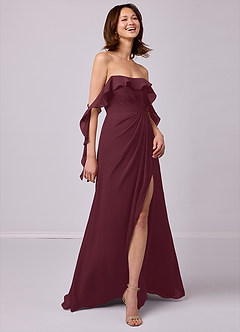 Barbie ♥ Azazie Bridesmaid Dresses Cabernet A-Line Off the Shoulder Chiffon Convertible Dress image5