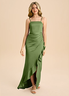 Azazie Buzzy Junior Robe Fourreau en Satin extensible Plissée Genévrier image4