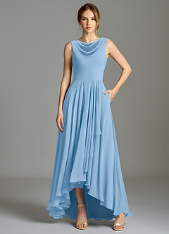 Azazie Wonderland Vestidos de damas de honor Vestido de Azul Pálido de Gasa de Corte en A con Plisado image6