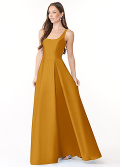 Azazie Neve Vestidos de damas de honor Vestido de Caramelo de Satén Elástico de Corte Princesa con Con bolsillos image3