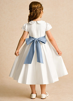 Azazie Deary Flower Girl Dresses Ivory Dusty Blue A-Line Bow Cotton Dress image2