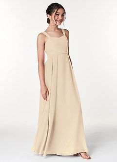 Azazie Simoan Junior Abito A-Line in Chiffon Scollo a Cuore Champagne image3
