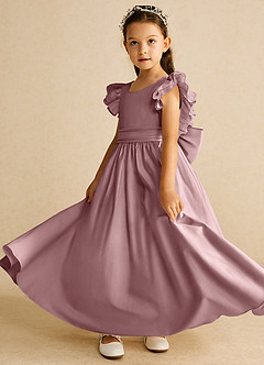 Azazie Piglette Robe Demoiselle D'honneur Fillette Robe Trapèze en Mat Satiné Arc Rose Poussiéreuse image2