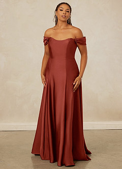 Christian Siriano Bridal for Azazie 1002 Brautjungfernkleider Wandelbar A-Linie Schulterfrei Stretch-Satin Kleid Terrakotta image8