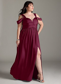 Azazie Lianne Bridesmaid Dresses Mulberry A-Line Off the Shoulder Stretch Satin Dress image12