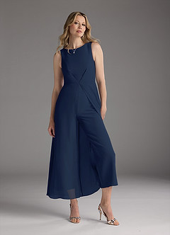 Azazie Anitta Mother of the Bride Dresses Dark Navy Jumpsuit/Pantsuit Pleated Stretch Crepe Dress image2