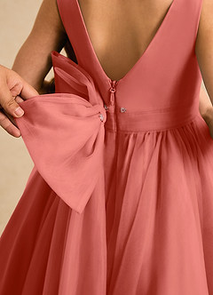Azazie Seraphina Flower Girl Dresses Salmon Pink A-Line Pleated Tulle Dress image6