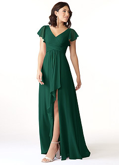 Azazie Omari Robes de demoiselle d'honneur Robe Trapèze en Mousseline de soie émeraude image4