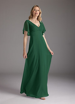 Azazie Alessa Mother of the Bride Dresses Dark Green A-Line V-Neck Pleated Chiffon Dress image4