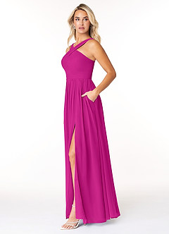 Azazie Elvira Jurken voor bruidsmeisjes Jurk van Chiffon met A-Lijn Geplooid Fuchsia image3