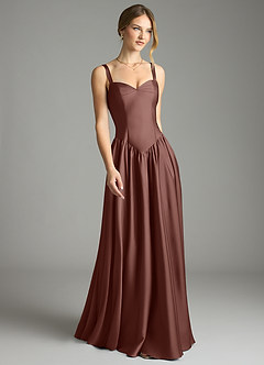 Azazie Evadina Suknie dla druhen Linia A Gorset Satyna elastyczna Do ziemi Sukienka image1