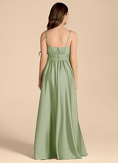 Azazie Catalina Junior Abito A-Line in Raso Elasticizzato Scollo a Cuore Verde Salvia image2