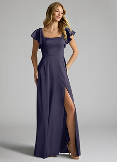 Azazie Bondi Bridesmaid Dresses Stormy A-Line Bow Stretch Satin Dress image2