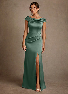 Azazie Irvine Mother of the Bride Dresses Eucalyptus A-Line Pleated Stretch Satin Dress image3