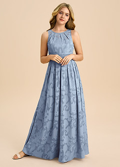 Azazie Bibiane Junior Dusty Blue A-Line Pleated Floral Burnout Dress image8