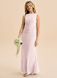 Azazie Floris Junior Linia A Pofałdowany Szyfon Długość podłogi Młodsza druhna Sukienka image1