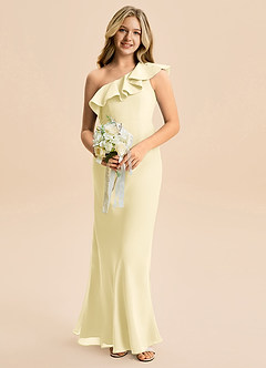 Azazie Alissa Junior Lemon Sorbet Mermaid Ruched Chiffon Dress image1