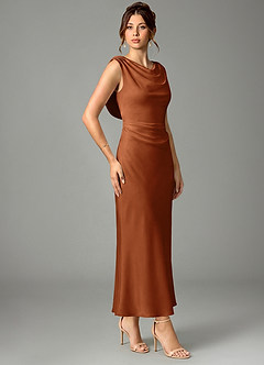 Azazie Kieryn Bridesmaid Dresses Copper Mermaid Pleated Stretch Satin Dress image3