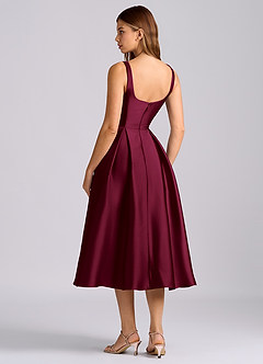 Azazie Amalie Robes de demoiselle d'honneur Robe Trapèze en Satin extensible Plissé Bourgogne image5