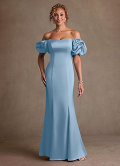 Azazie Redding Klänningar till brudens mor Klä Tubklänning i Stretch Satin Rynkad Puderblå image1