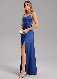 Azazie Azuree Bridesmaid Dresses Royal Blue A-Line Pleated Stretch Satin Dress image10