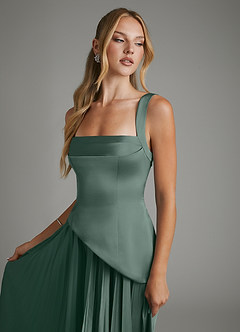 Azazie Stephanie Bridesmaid Dresses Sea Moss A-Line Corset Stretch Satin Dress image3