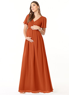 Azazie Verna Maternity Bridesmaid Dresses A-Line V-Neck Ruched Chiffon Floor-Length Dress image3