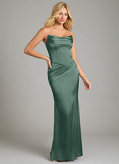 Azazie Sorrel Bridesmaid Dresses Eucalyptus Mermaid Strapless Stretch Satin Convertible Dress image6