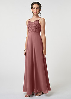 Azazie Sonya Junior Desert Rose A-Line Lace Chiffon Dress image1
