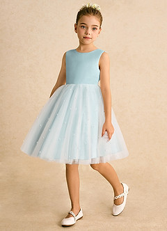Azazie Esme Flower Girl Dresses Mist Ball-Gown Bow Tulle Dress image5