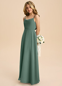 Azazie Shale Junior Sea Moss A-Line Bow Chiffon Dress image6