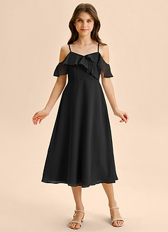 Azazie Kamilla Junior Vestido de Negro de Gasa de Corte en A con Vestidos sin tirantes image6