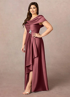 Azazie Branford Kleider für die Brautmutter A-Linie Plissee Stretch-Satin Kleid Merlot image11