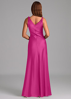 Azazie Nerine Bridesmaid Dresses Fuchsia A-Line Pleated Stretch Satin Dress image5