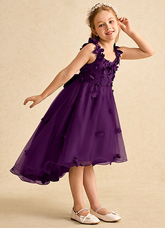Azazie Tweety Flower Girl Dresses Grape A-Line Lace Tulle Dress image5
