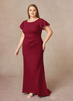 Azazie Peppermint Mother of the Bride Dresses Burgundy Mermaid Scoop Ruched Stretch Crepe Dress image8