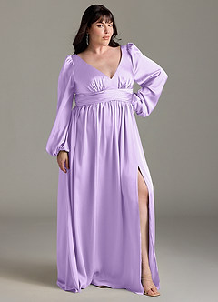 Azazie Norah Bridesmaid Dresses Lilac A-Line Stretch Satin Dress image9