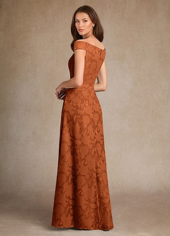 Azazie Moore vestidos de madre de la novia Vestido de Naranja Quemada de Devorado Floral de Corte en A con Cuello de barco image2