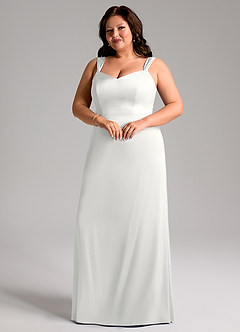 Azazie Denice Bridesmaid Dresses White Sheath Pleated Stretch Satin Dress image6