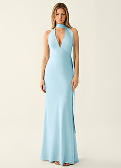 Wrenllien Sky Blue Satin Prom Dress image3