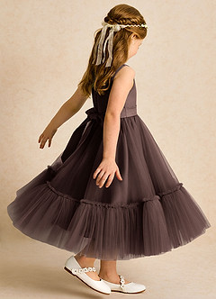 Azazie Miracle Blumenmädchenkleider A-Linie Schleifen Matte Satin Kleid Ganache image5