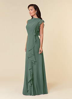 Azazie Narine Mère de la mariée Robes Robe Trapèze en Mousseline de soie Encolure haute plissée Eucalyptus image2