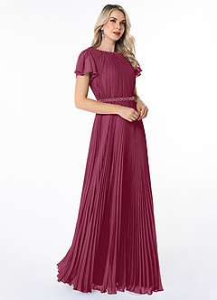 Azazie Kara Modest Bridesmaid Dresses A-Line Pleated Chiffon Floor-Length Dress image3