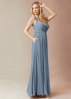 Azazie Reniya Bridesmaid Dresses Dusty Blue A-Line Pleated Mesh Convertible Dress image3