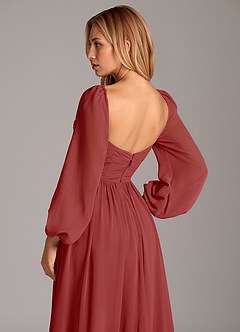 Azazie Bailee Bridesmaid Dresses Rust A-Line Long Sleeve Chiffon Dress image2